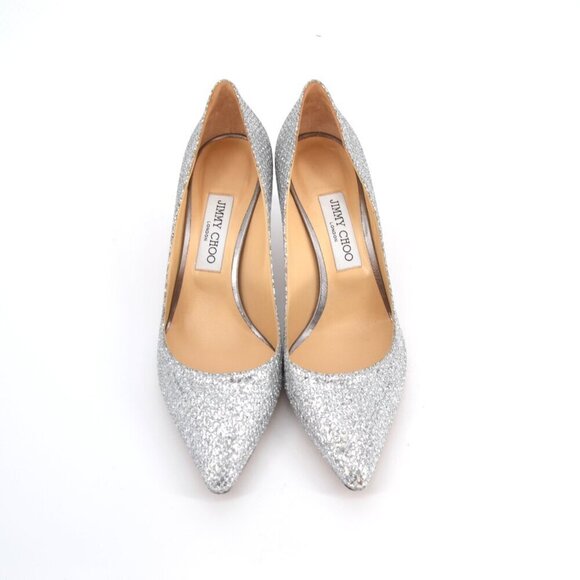 Jimmy Choo Romy Kitten Heel Pumps Pointed Toe Silver Metallic Women's 39.5 US 9 - Picture 4 of 13